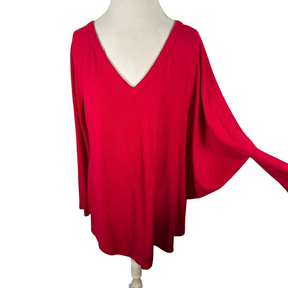 Soft Surroundings Madeline Tunic Top Red V-Neck Asymmetric Cape Overlay Size L